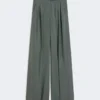 Pantalones anchos de lana y seda, verde oscuro Pantalones anchos de lana y seda, verde oscuro