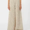 Pantalones anchos de lona de algodón y seda a rayas, color beige Pantalones anchos de lona de algodón y seda a rayas, color beige