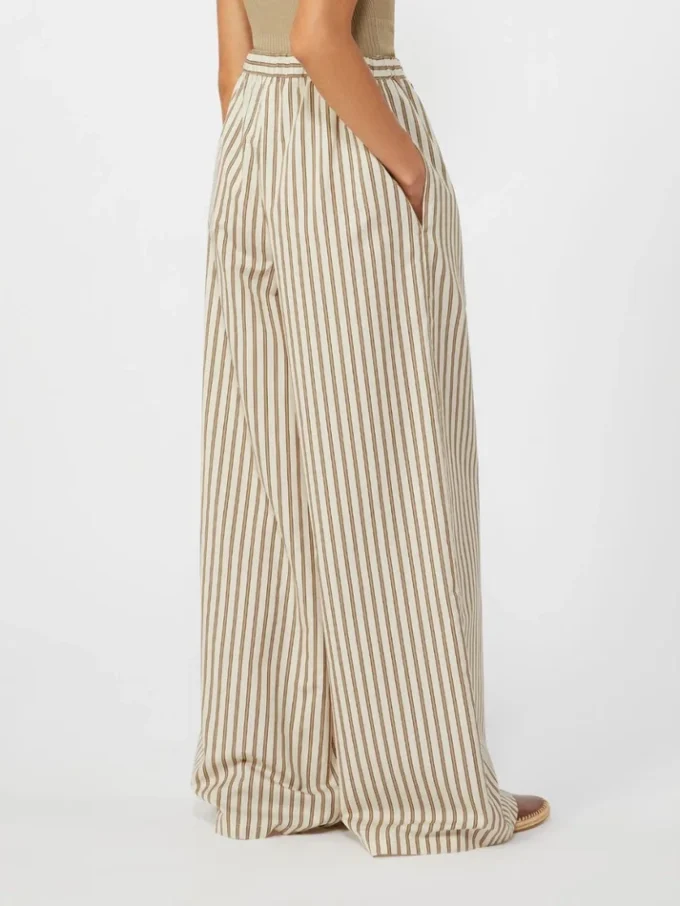 Pantalones anchos de lona de algodón y seda a rayas, color beige Pantalones anchos de lona de algodón y seda a rayas, color beige