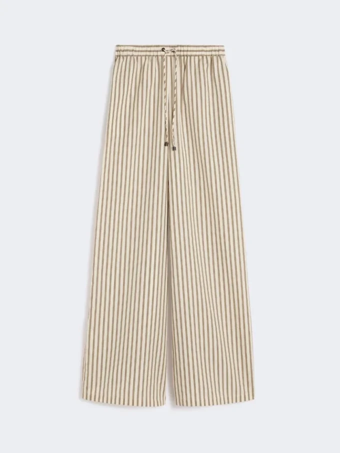 Pantalones anchos de lona de algodón y seda a rayas, color beige Pantalones anchos de lona de algodón y seda a rayas, color beige