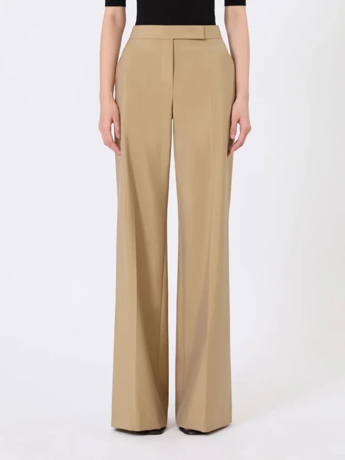 Pantalones anchos de popelín de lana y seda, color camel Pantalones anchos de popelín de lana y seda, color camel