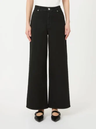 Pantalones anchos de sarga de algodón, negros