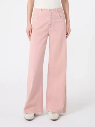 Pantalones anchos de sarga de algodón, rosa