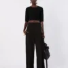 Pantalones anchos de satén de viscosa, negros Pantalones anchos de satén de viscosa, negros