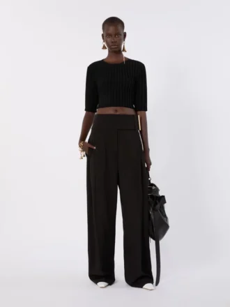 Pantalones anchos de satén de viscosa, negros