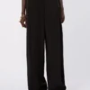 Pantalones anchos de satén de viscosa, negros Pantalones anchos de satén de viscosa, negros