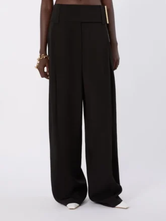 Pantalones anchos de satén de viscosa, negros
