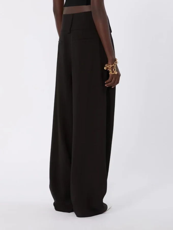 Pantalones anchos de satén de viscosa, negros Pantalones anchos de satén de viscosa, negros