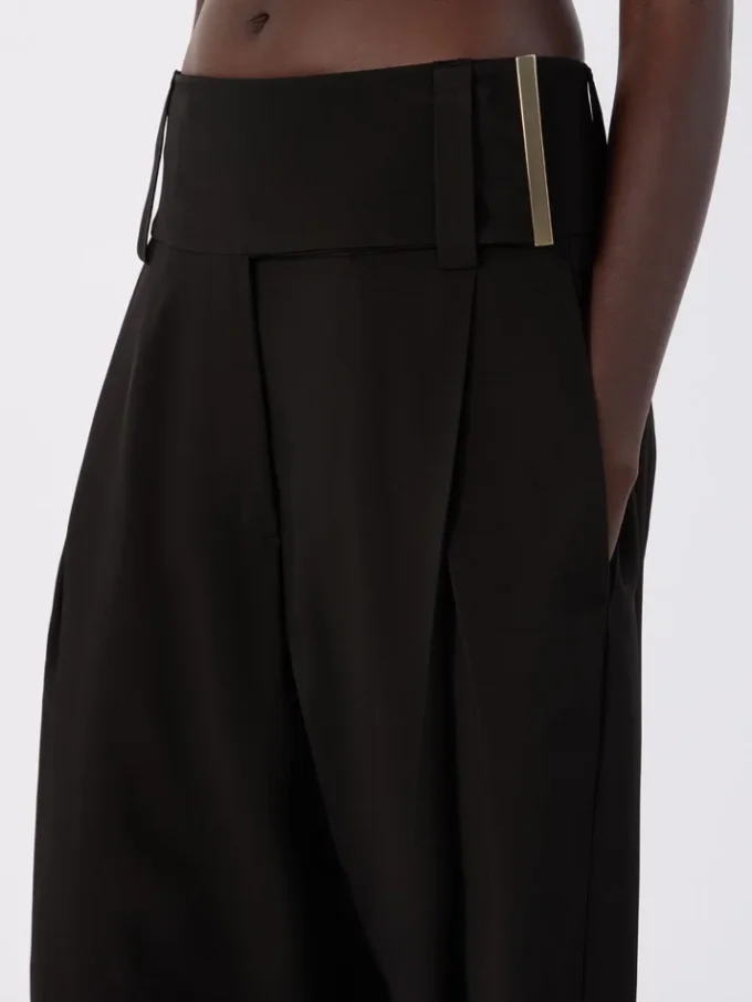 Pantalones anchos de satén de viscosa, negros Pantalones anchos de satén de viscosa, negros