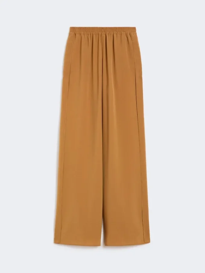 – Pantalones anchos de satén reverso, color caramelo – Pantalones anchos de satén reverso, color caramelo