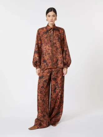Pantalones anchos de seda estampada, color terracota