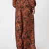 Pantalones anchos de seda estampada, color terracota Pantalones anchos de seda estampada, color terracota