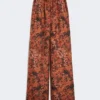 Pantalones anchos de seda estampada, color terracota Pantalones anchos de seda estampada, color terracota