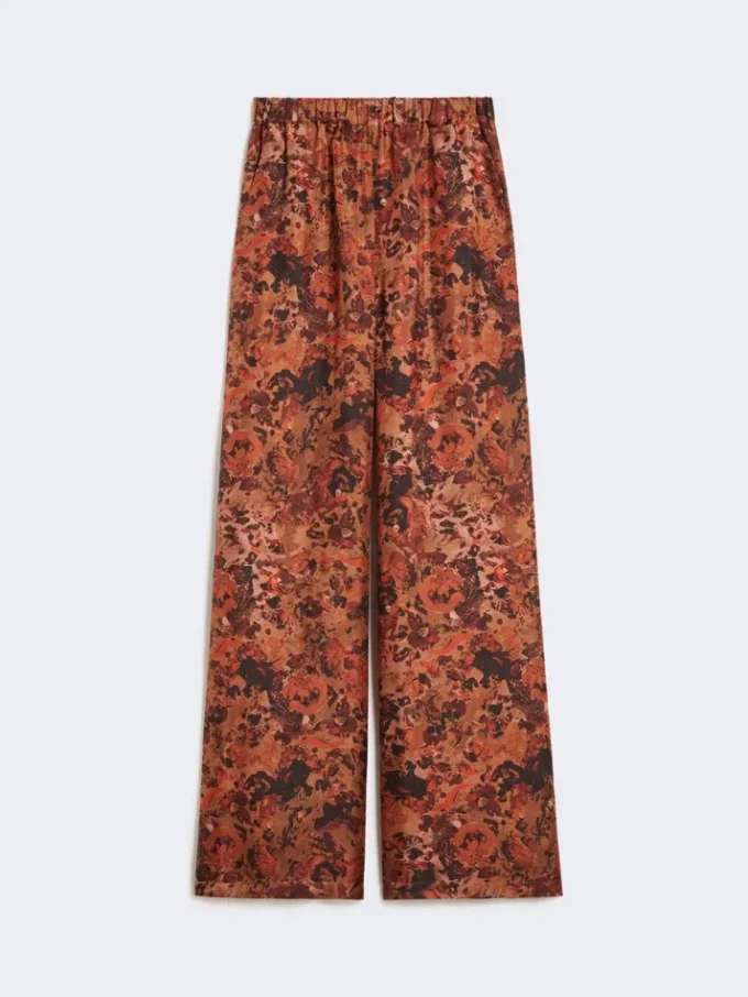 Pantalones anchos de seda estampada, color terracota Pantalones anchos de seda estampada, color terracota