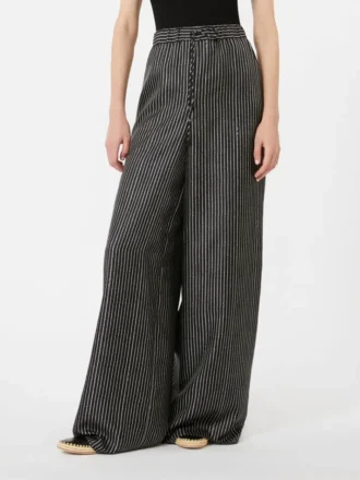 Pantalones anchos de seda estampada, negro y blanco