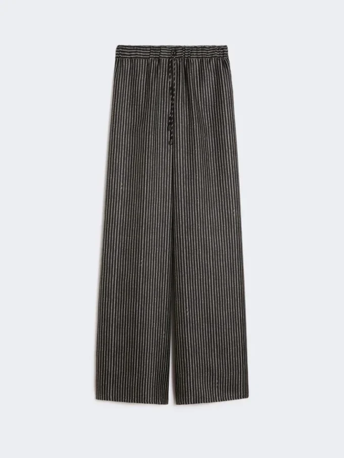 Pantalones anchos de seda estampada, negro y blanco Pantalones anchos de seda estampada, negro y blanco