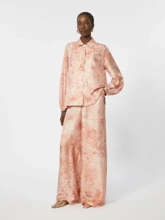 Pantalones anchos de seda estampada, rosa