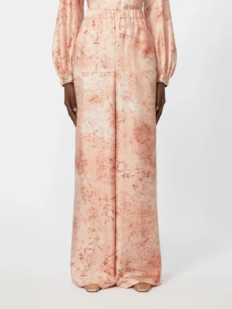 Pantalones anchos de seda estampada, rosa
