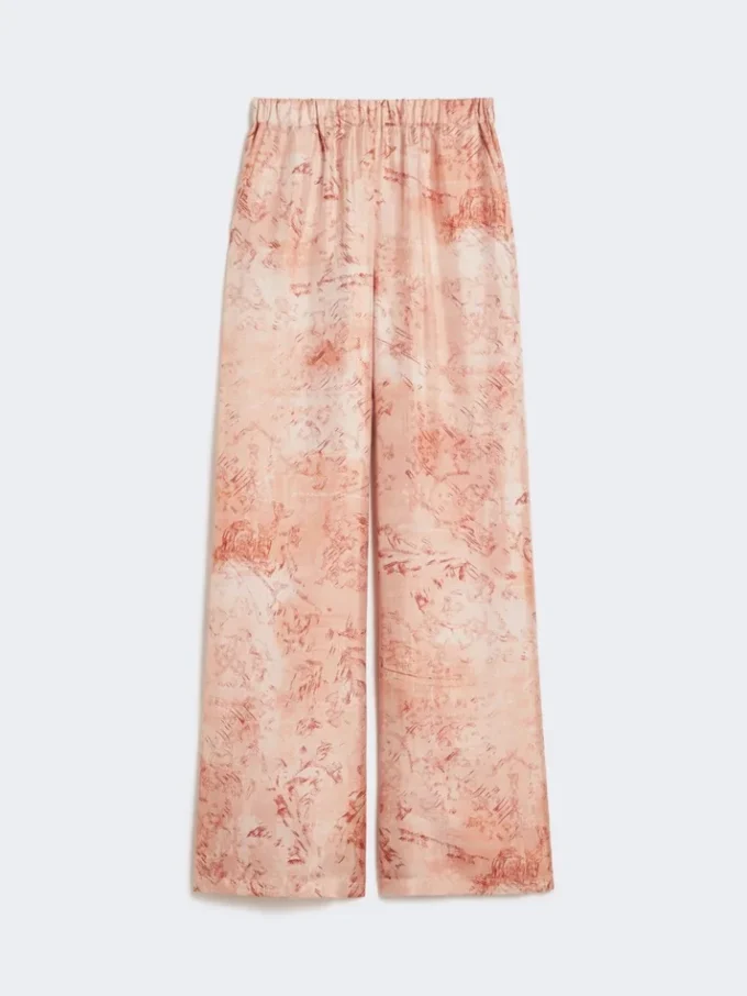 Pantalones anchos de seda estampada, rosa Pantalones anchos de seda estampada, rosa