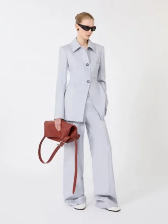 Pantalones con detalle de canesú de gabardina con mezcla de viscosa, gris medio