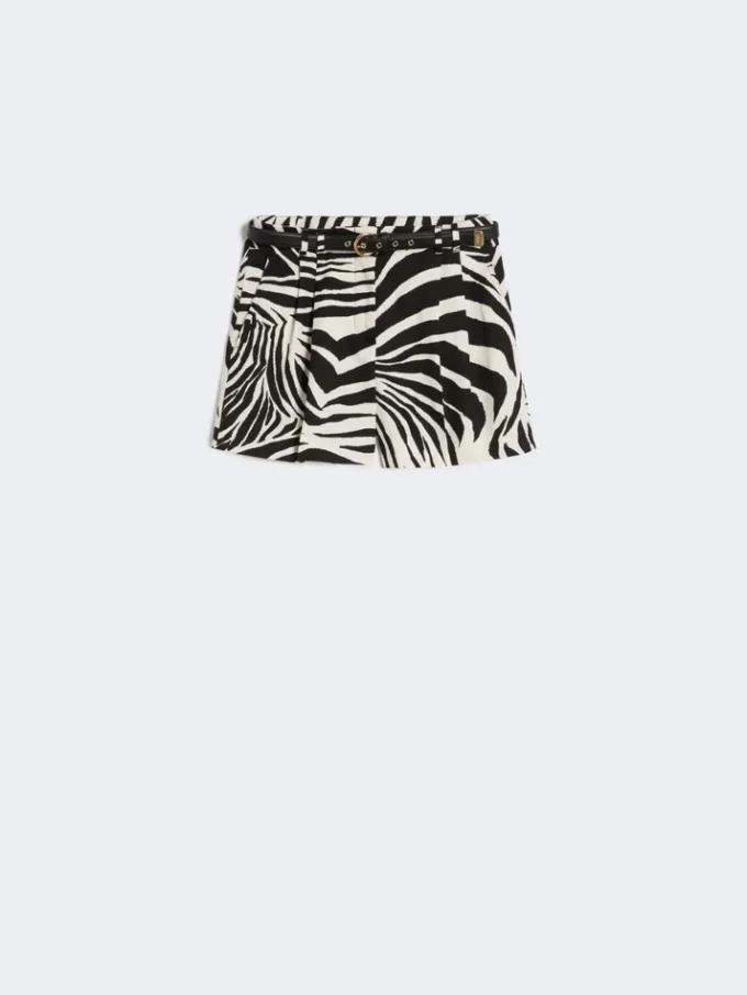 Pantalones cortos de algodón y lino estampados, negros Pantalones cortos de algodón y lino estampados, negros