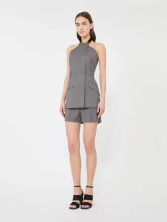 Pantalones cortos de gabardina de lana, gris medio