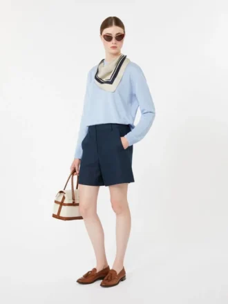 Pantalones cortos de lino con tejido trenzado, azul medianoche