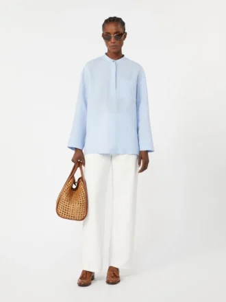 Pantalones de 5 bolsillos de algodón y lino, blancos
