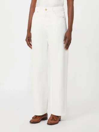 Pantalones de 5 bolsillos de algodón y lino, blancos