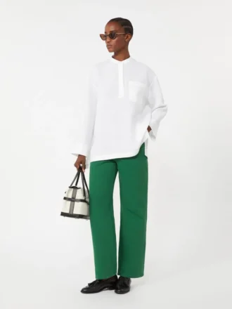 Pantalones de 5 bolsillos de algodón y lino, verdes