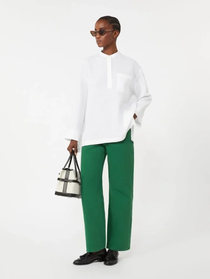 Pantalones de 5 bolsillos de algodón y lino, verdes Pantalones de 5 bolsillos de algodón y lino, verdes