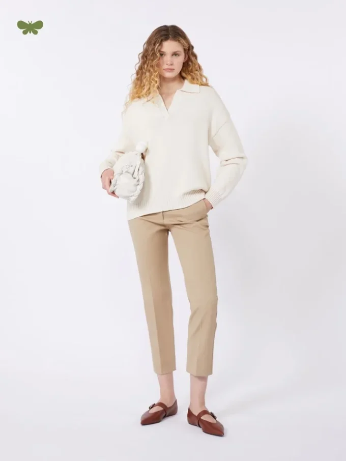 Pantalones de algodón elástico, color camel Pantalones de algodón elástico, color camel