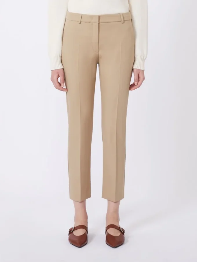 Pantalones de algodón elástico, color camel Pantalones de algodón elástico, color camel