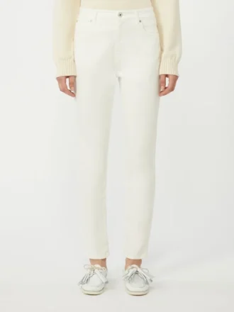 Pantalones de algodón elástico de corte ajustado, blancos