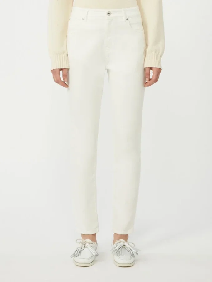 Pantalones de algodón elástico de corte ajustado, blancos Pantalones de algodón elástico de corte ajustado, blancos
