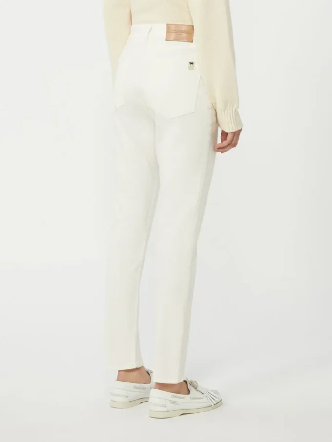 Pantalones de algodón elástico de corte ajustado, blancos Pantalones de algodón elástico de corte ajustado, blancos
