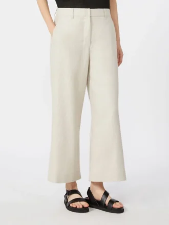 Pantalones de algodón y lino elásticos, color marfil