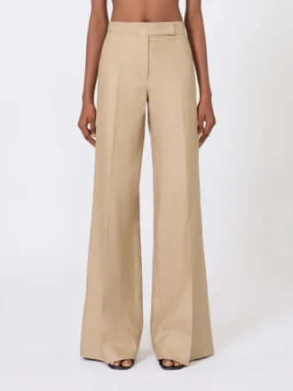 Pantalones de corte recto en lino de tejido trenzado, color camel