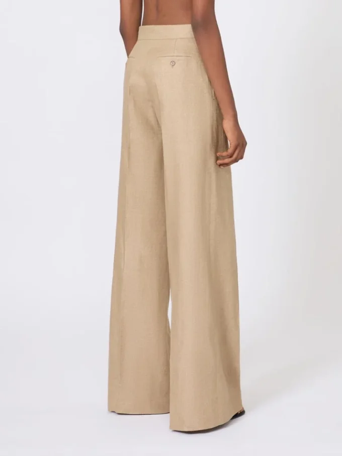 Pantalones de corte recto en lino de tejido trenzado, color camel Pantalones de corte recto en lino de tejido trenzado, color camel