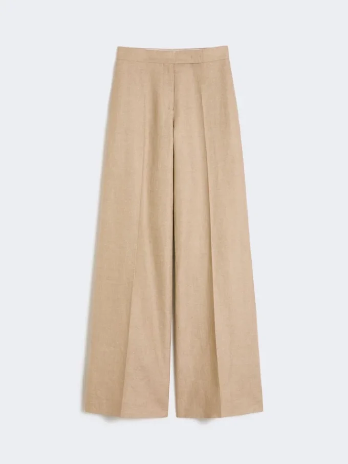 Pantalones de corte recto en lino de tejido trenzado, color camel Pantalones de corte recto en lino de tejido trenzado, color camel