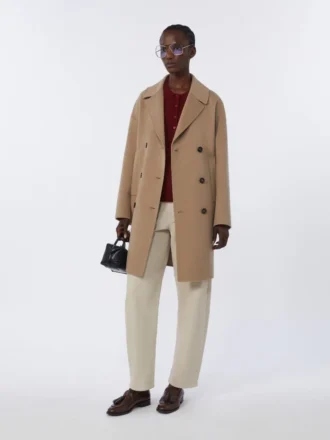 Abrigo midi de paño de lana, beige