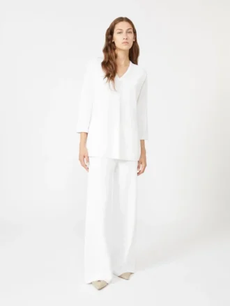 Jersey de cuello en V de hilo de crepé de viscosa, blanco óptico