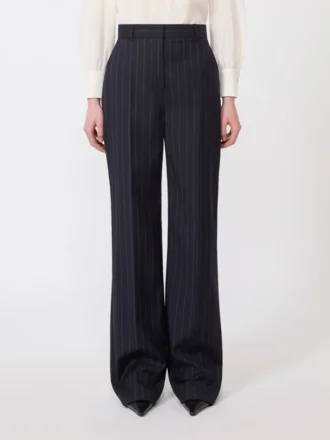 Pantalones de lana a rayas, azul marino