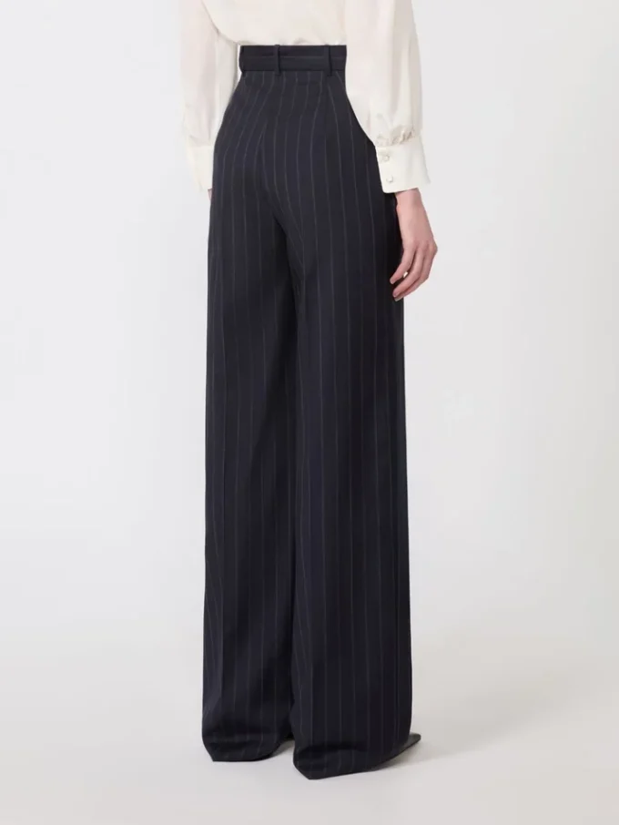 Pantalones de lana a rayas, azul marino Pantalones de lana a rayas, azul marino
