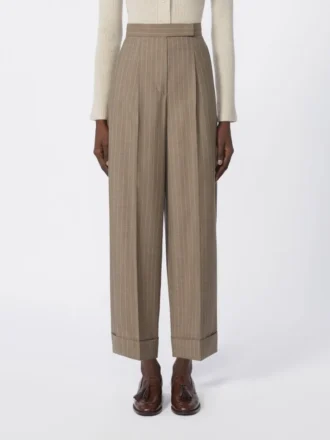 Pantalones de lana a rayas, color avellana