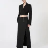 Pantalones de lana elástica con panel desmontable, negros Pantalones de lana elástica con panel desmontable, negros