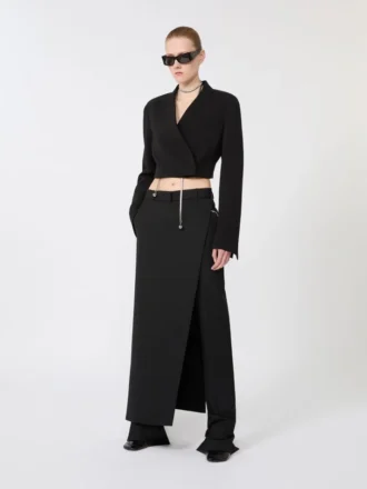 Pantalones de lana elástica con panel desmontable, negros