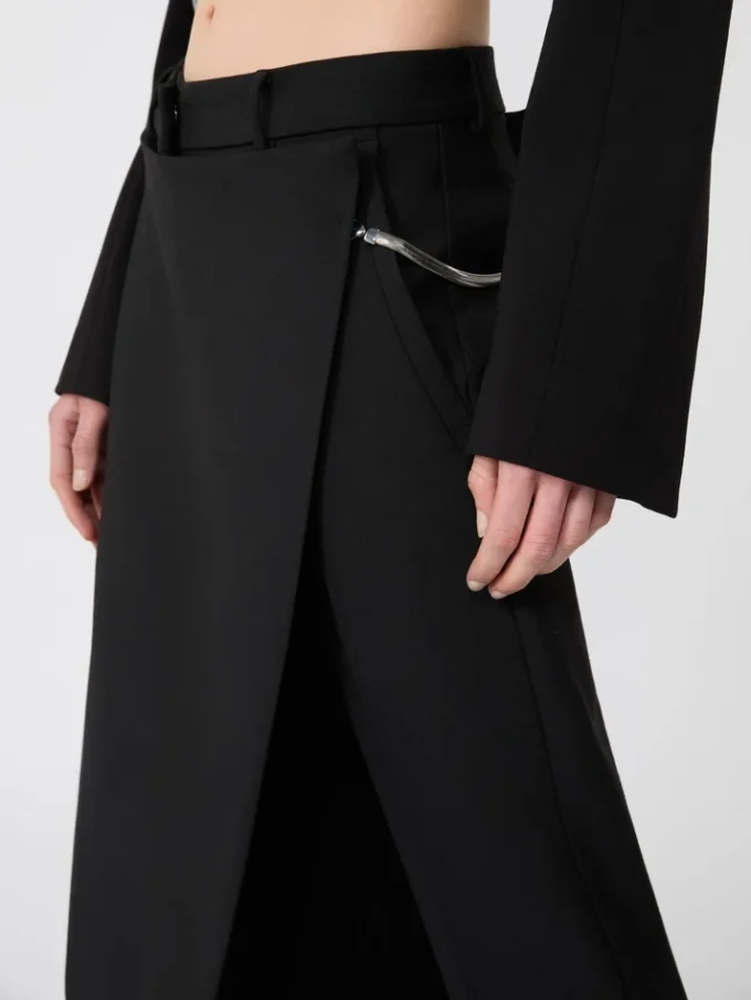 Pantalones de lana elástica con panel desmontable, negros Pantalones de lana elástica con panel desmontable, negros
