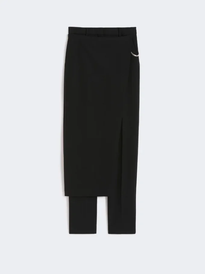 Pantalones de lana elástica con panel desmontable, negros Pantalones de lana elástica con panel desmontable, negros