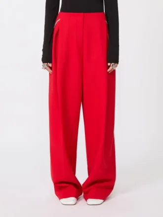 Pantalones de lana elástica plisados, rojos